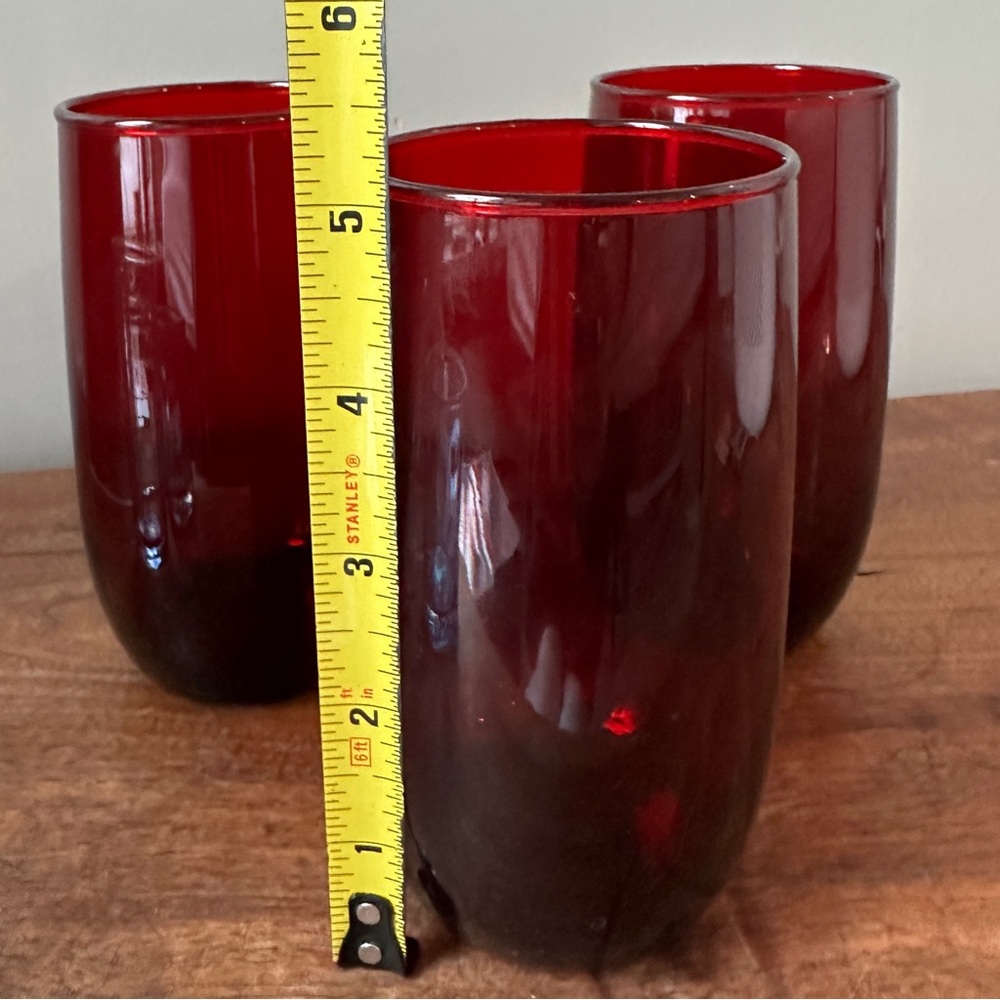 Vintage Hand Blown Tumbler Glasses Ruby Red Set of 3 Mid Century Modern MCM 70s - Picture 4 of 8